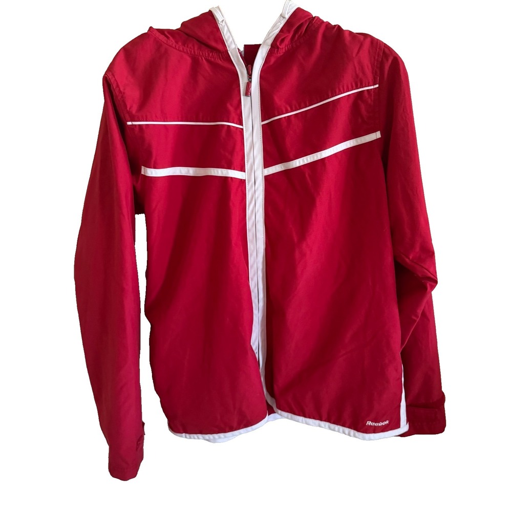Reebok Vintage Red Zip Up Jacket Adult Size Medium Preppy Athletic Vibrant Wind